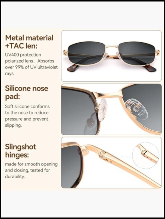 Metal Frame Polarized Sunglasses Retro Rectangle Small Frame UV400 main image 4